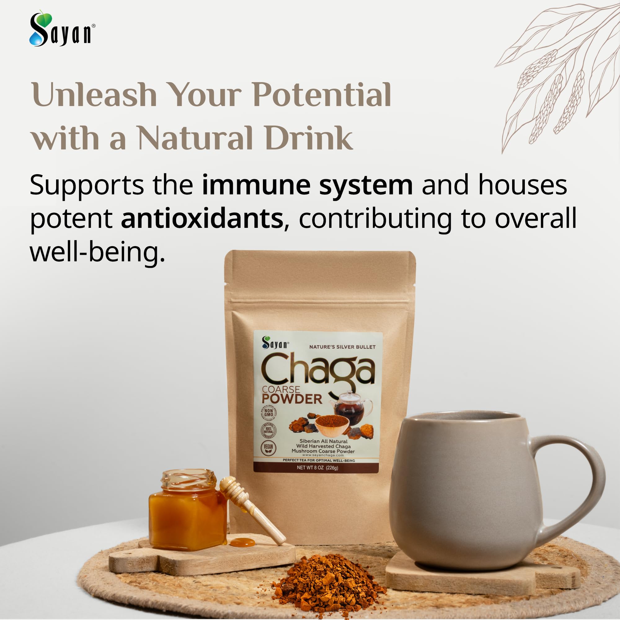 Sayan Chaga Powder coarse texture ideal for robust infusions.