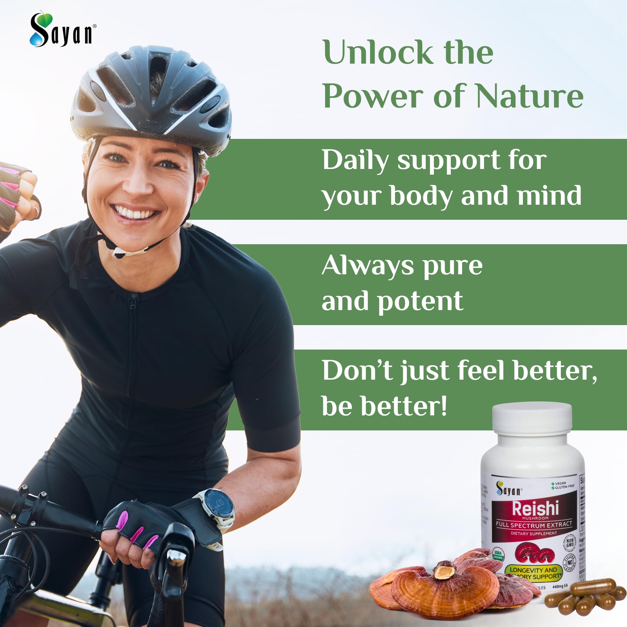Sayan vegan-friendly packaging conveys pure, plant-based wellness support.