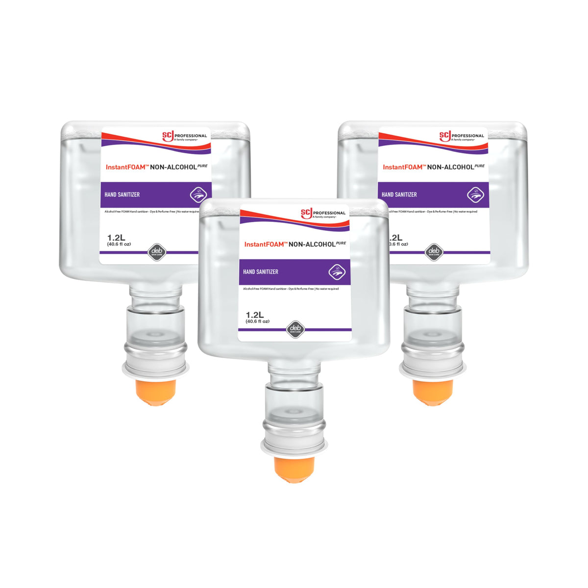 SC Johnson InstantFOAM non-alcohol sanitizer bottle dispenses moisturizing foam for quick hand hygiene