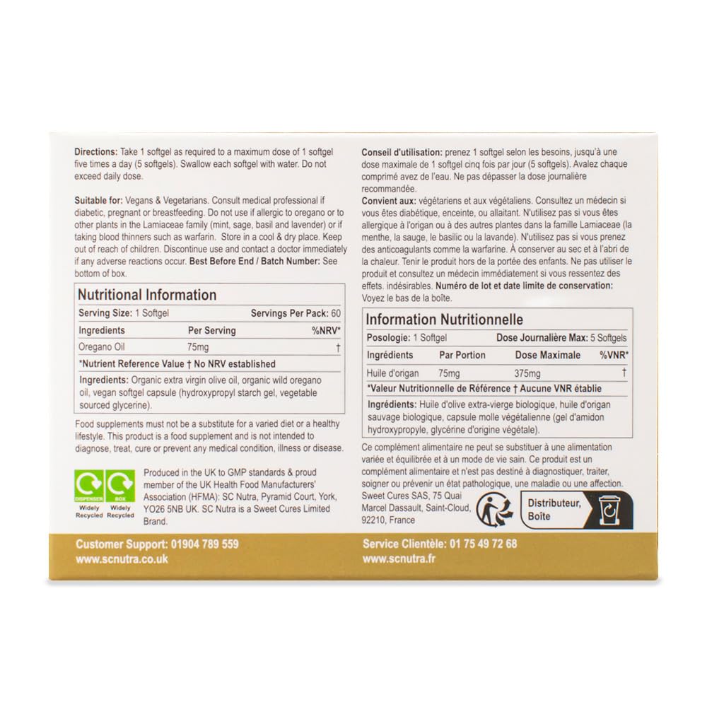 SC Nutra Wild Oregano Oil C80 label closeup emphasizing clean ingredients