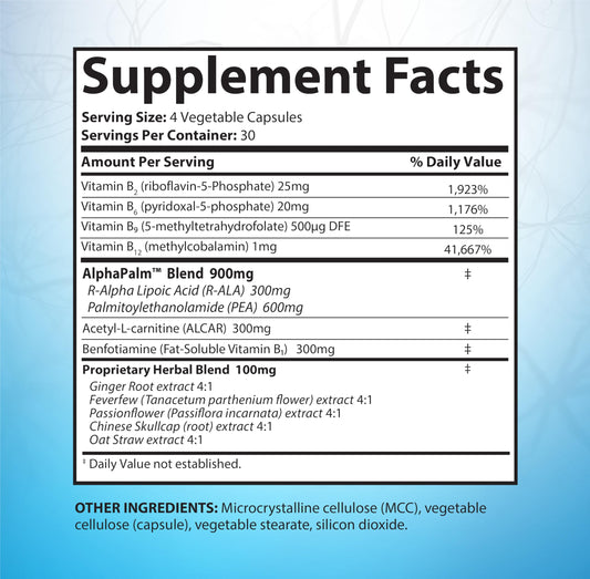 Science-backed 12-ingredient formula highlights potent nerve-support ingredients.