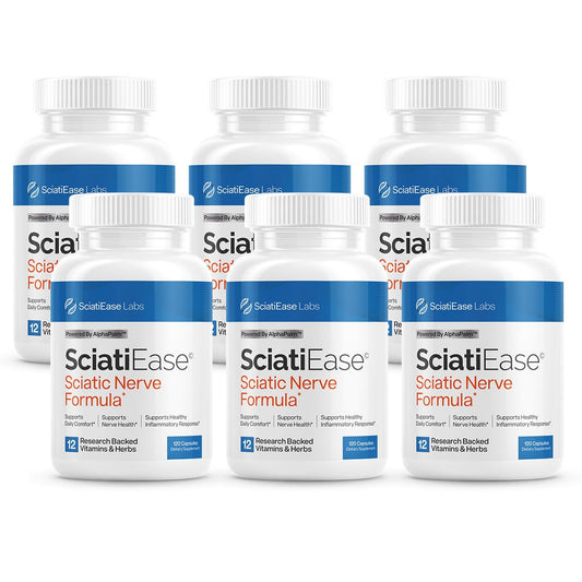 SciatiEase bottle front view highlighting sciatic nerve support.