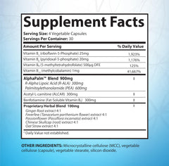 SciatiEase bottle side panel with ingredients for nerve health.