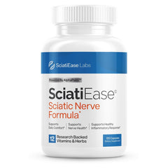 SciatiEase bottle with sciatic nerve supplement capsules for daily nerve support.