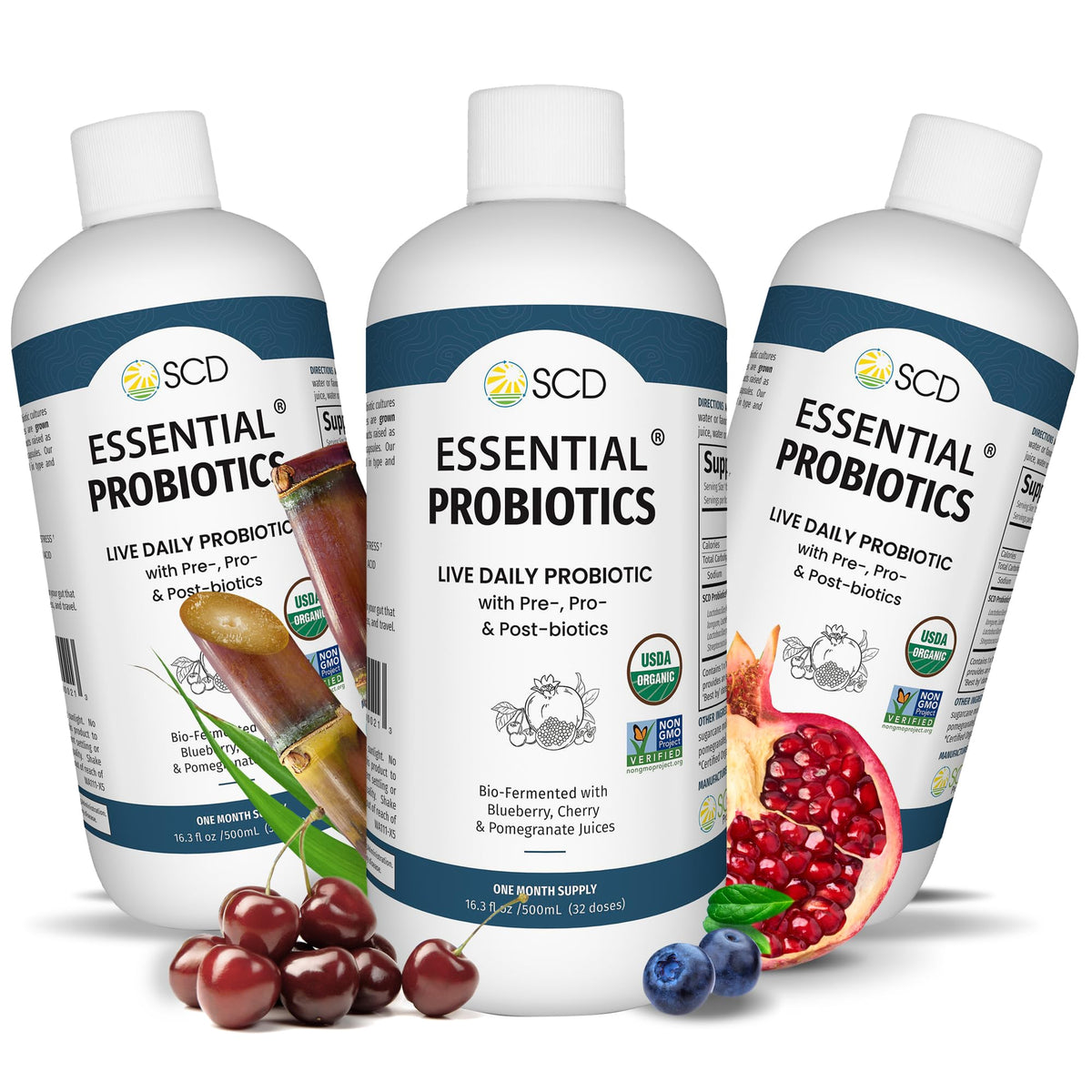 SCD Probiotics Essential Probiotics bottle for daily gut support on the go.