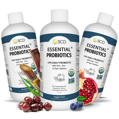 SCD Probiotics Essential Probiotics bottle for daily gut support on the go.