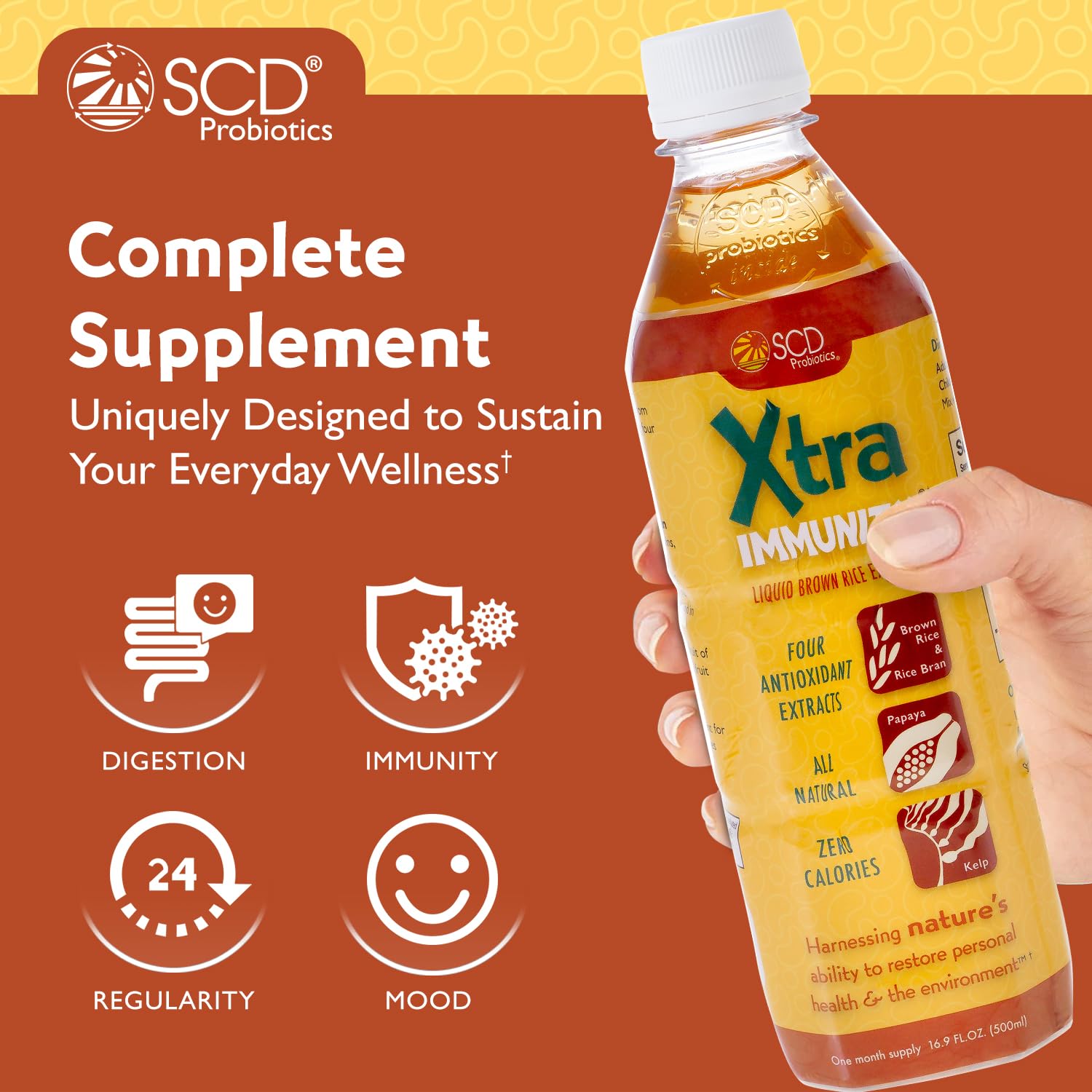 SCD Probiotics Xtra Immunity ingredients rice bran highlighting antioxidants