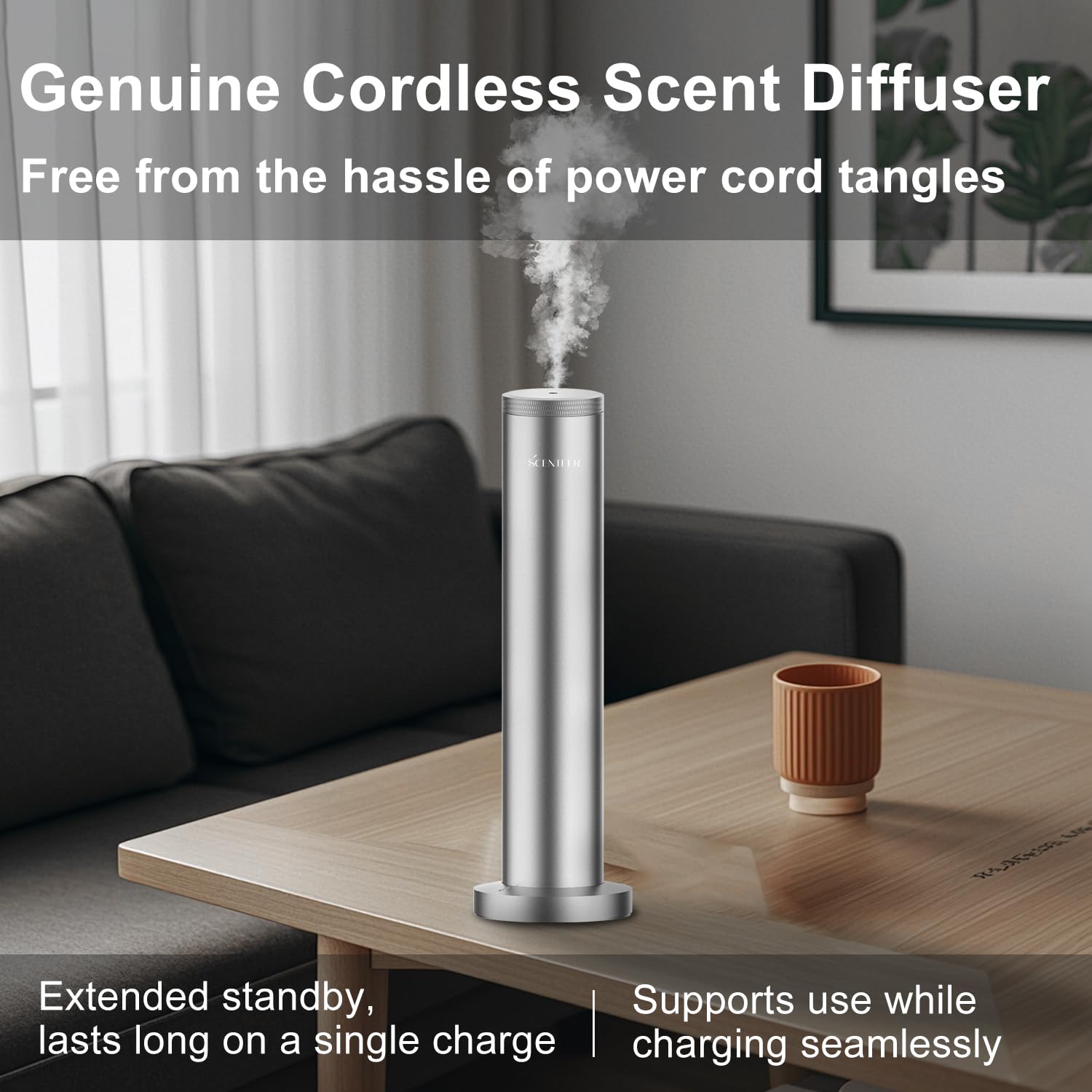 SCENTEER diffuser compact silver design demonstrates stylish home decor