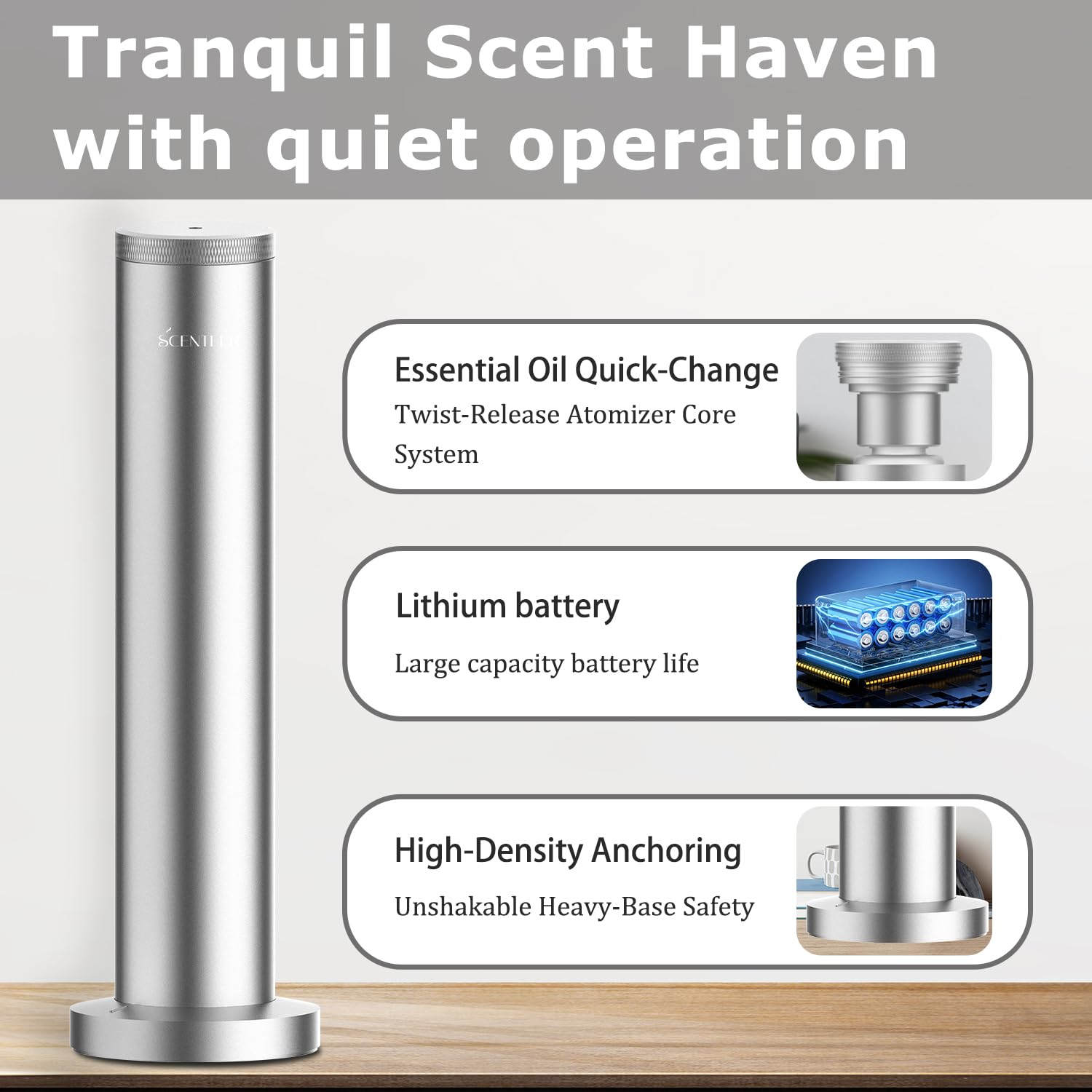 SCENTEER diffuser large-room diffusion shows wide coverage for spaces up to 2000 sq ft