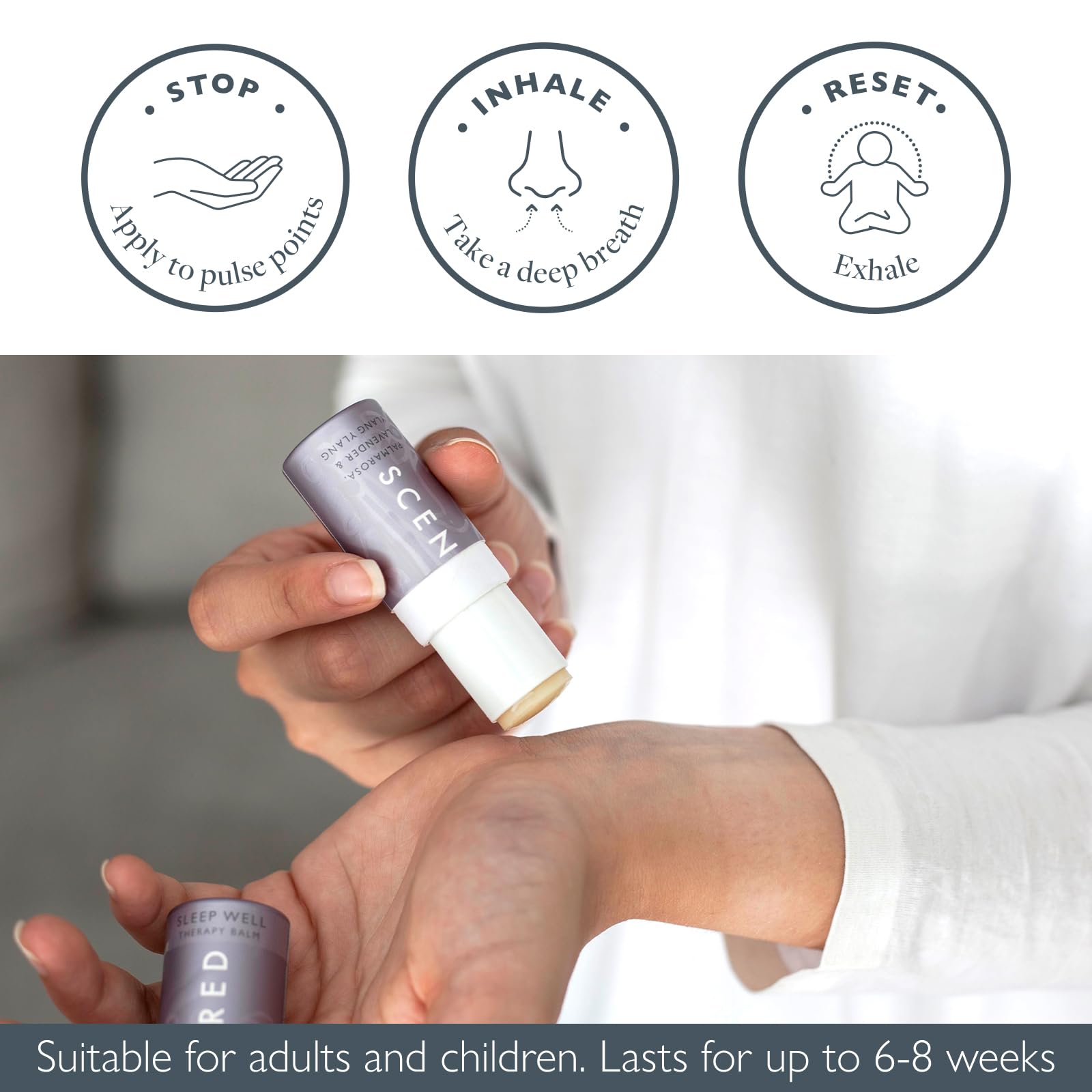 Applying Sleep Well balm to wrists and temples for calming ritual.