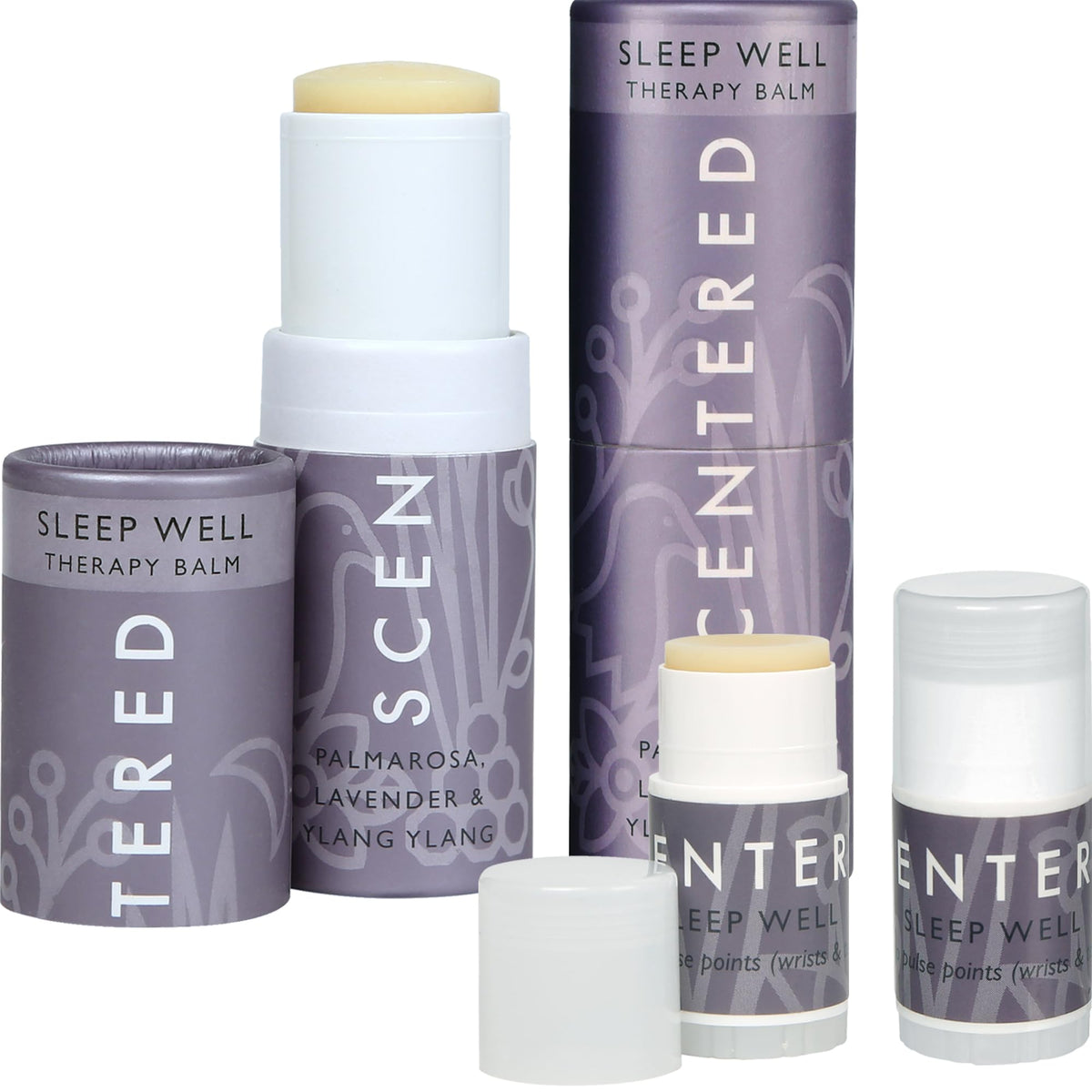 Scentered Sleep Well full-size balms in tins for nightly calm.