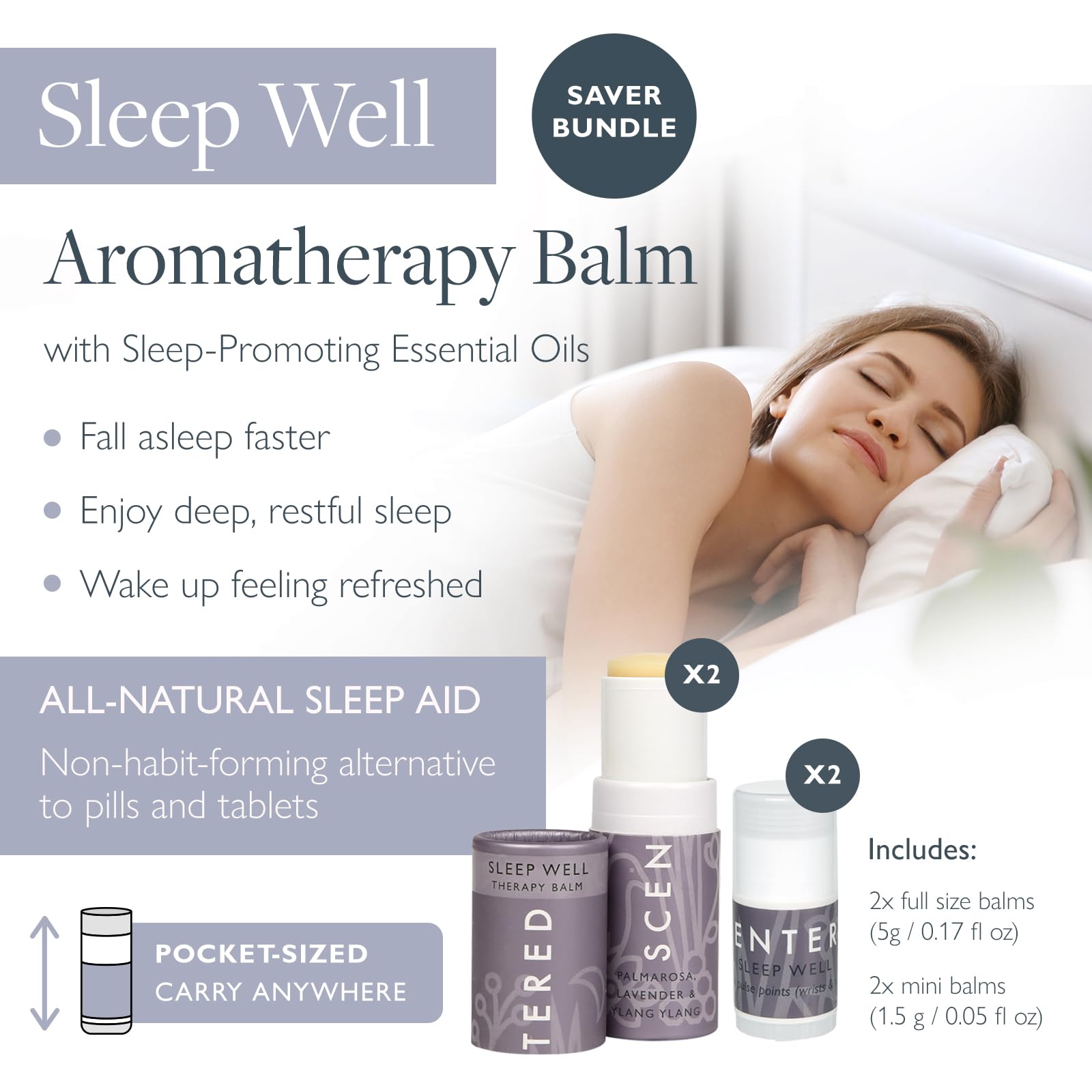 Scentered Sleep Well mini balms, travel-friendly and portable.