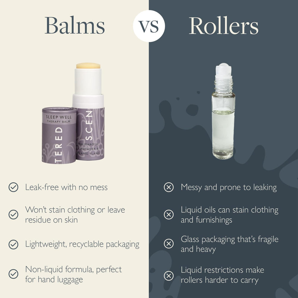 Travel case with Sleep Well balms for overnight stays.