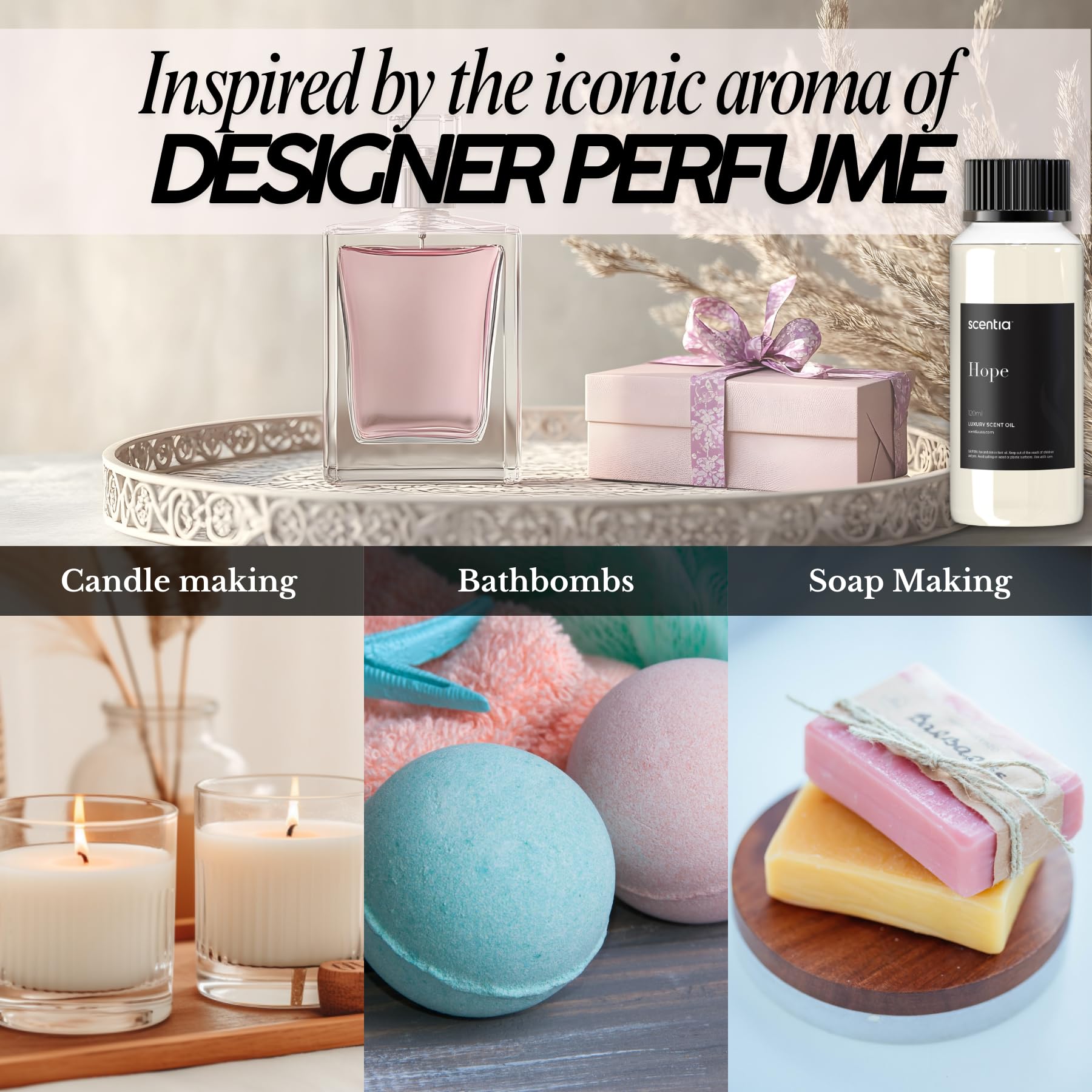 Scentia Hope bottle pour demonstrating easy refilling for continuous aroma