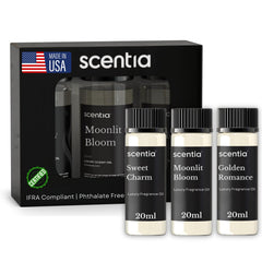 Scentia Love Collection fragrance bottles in a diffuser-ready tri-pack