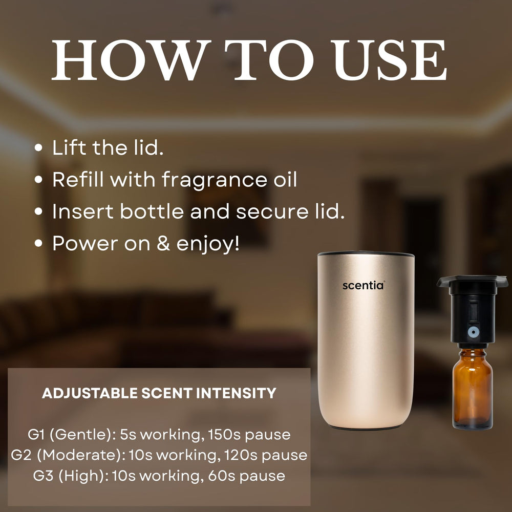 Scentia nebulizing technology close-up shows pure oil diffusion.