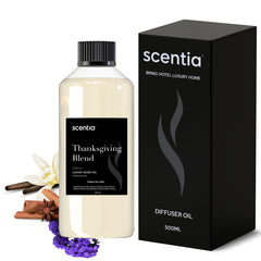 Scentia Thanksgiving Blend bottle showing warm holiday notes for cozy home fragrance