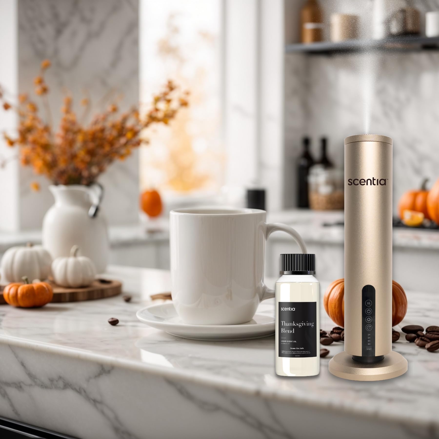 Scentia diffuser with Thanksgiving blend for continuous warm holiday aroma