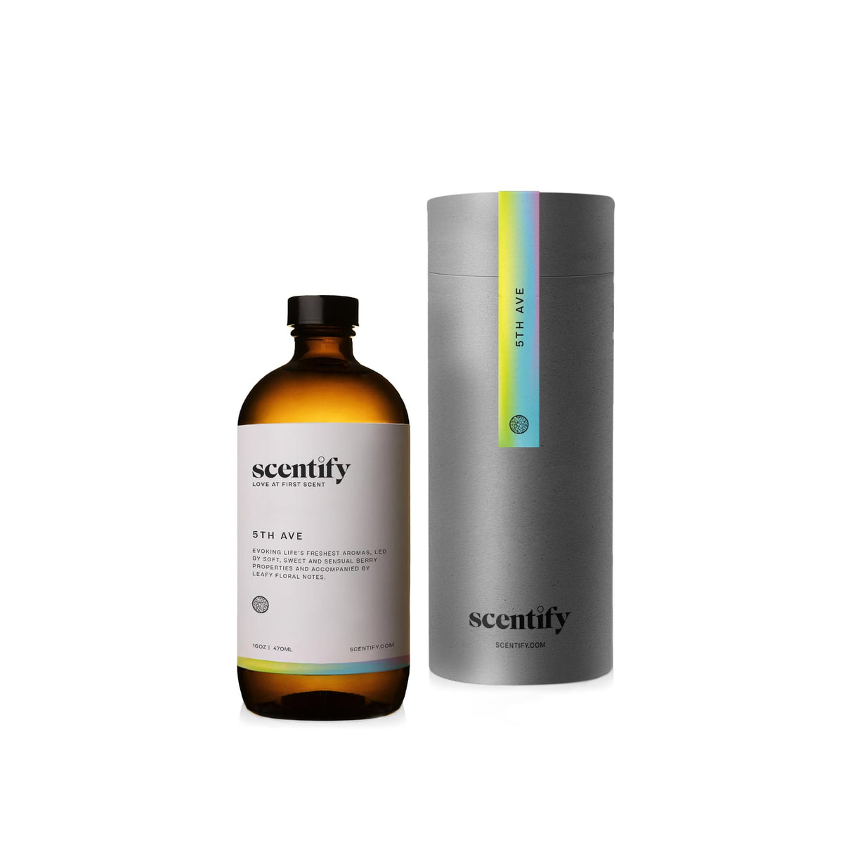 Scentify 5th Ave aroma oil bottle with bergamot and floral notes for a spa-like mood.
