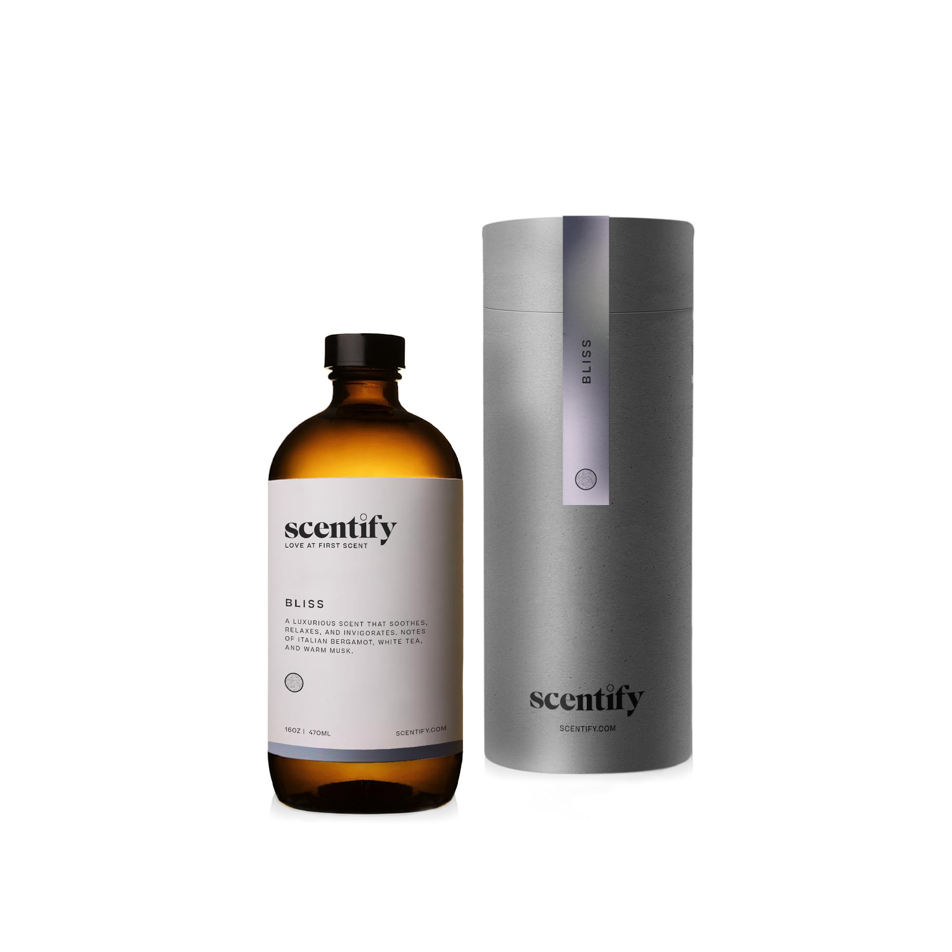 Scentify Bliss aroma oil refill bottle with eucalyptus and bergamot for relaxing spaces.