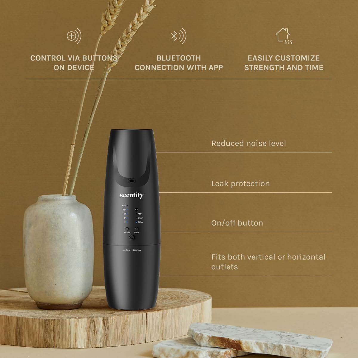 Scentify Plug-in Diffuser V2 app control screen enables Bluetooth customization.
