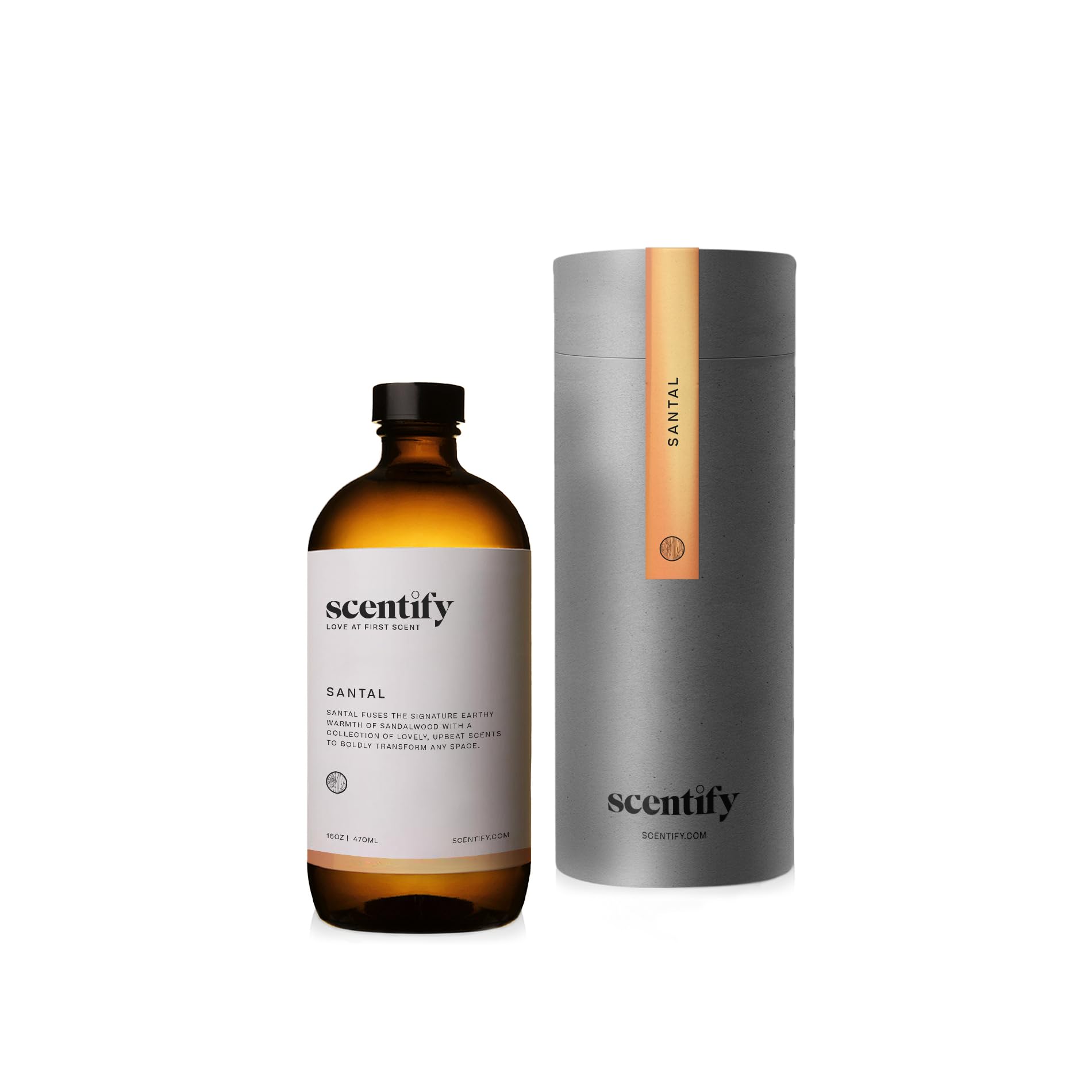 Scentify Santal aroma oil bottle closeup for luxurious home diffusion