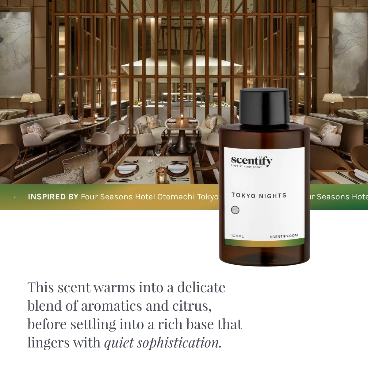Scentify Tokyo Nights bergamot grapefruit notes for bright, uplifting scent.
