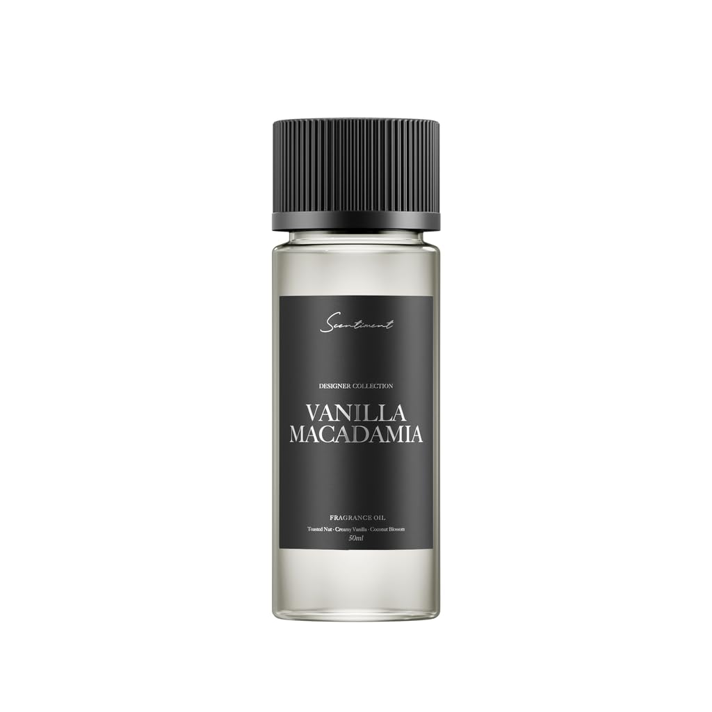 Scentiment Vanilla Macadamia bottle releases warm, inviting fragrance for cozy spaces.