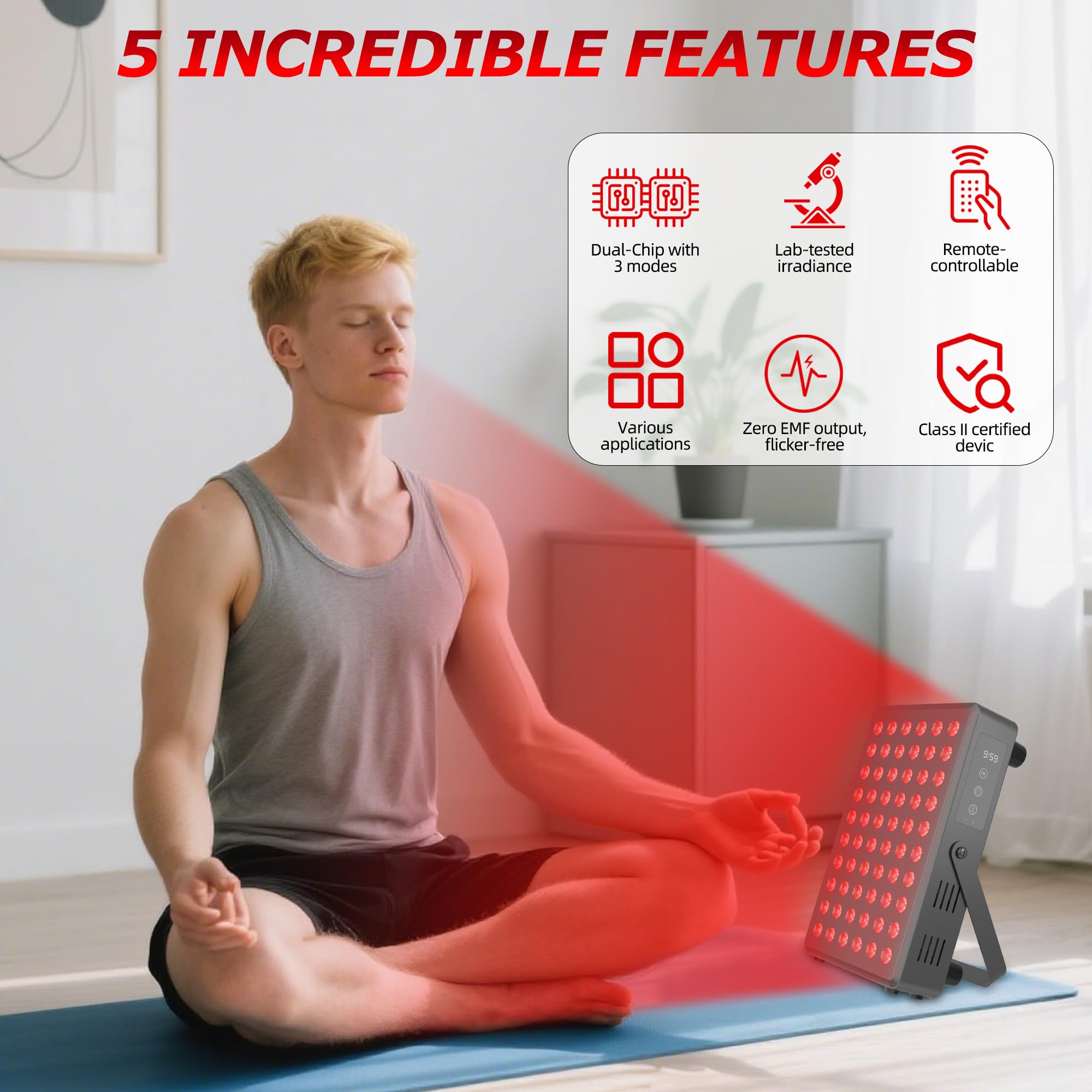 SCESFU red light panel in use during a session for body comfort.