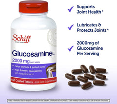 Schiff Glucosamine bottle beside a workout setting suggesting improved movement.