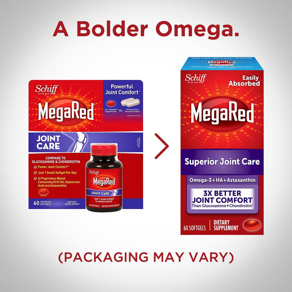 Schiff MegaRed Joint Care daily-use softgel shown as easy, one-per-day supplement