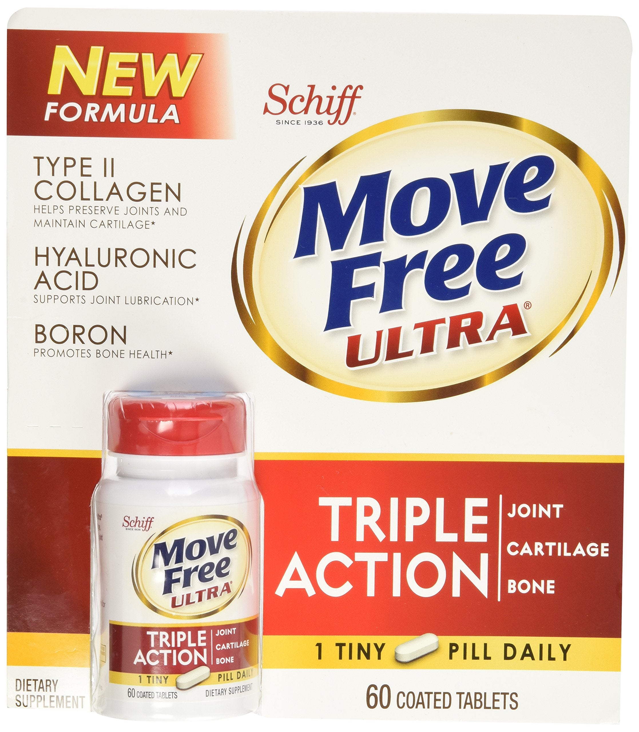 Schiff Move Free Ultra bottle front view promoting daily joint support with hyaluronic acid