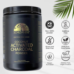 Schizandu charcoal powder bottle side view vegan and GMO-free
