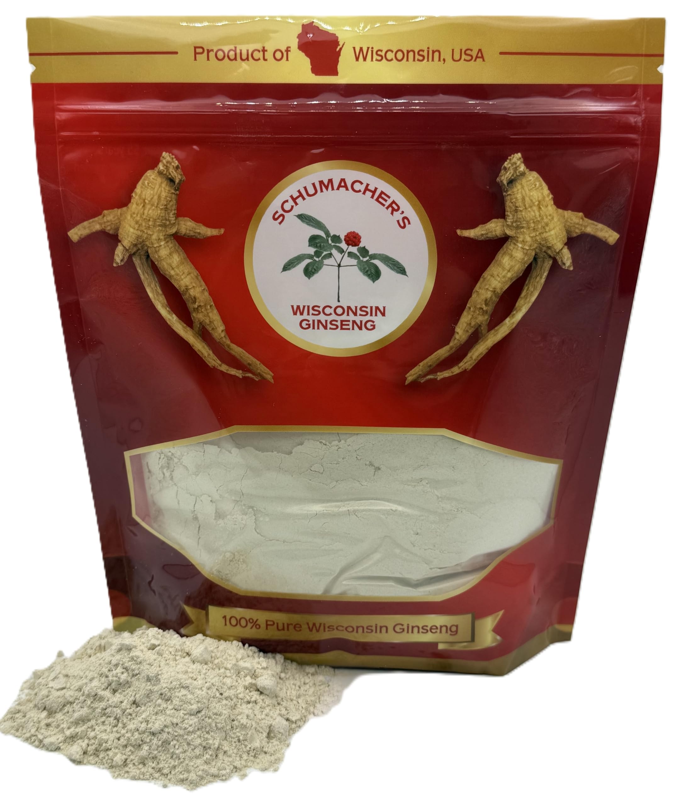 Schumacher Ginseng Pure Wisconsin Ginseng Powder 8oz bag ready for tea and cooking