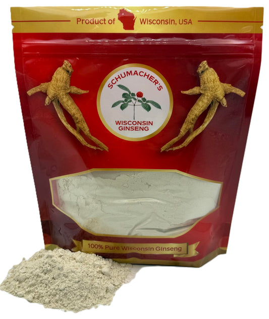 Schumacher Ginseng Pure Wisconsin Ginseng Powder 8oz bag ready for tea and cooking