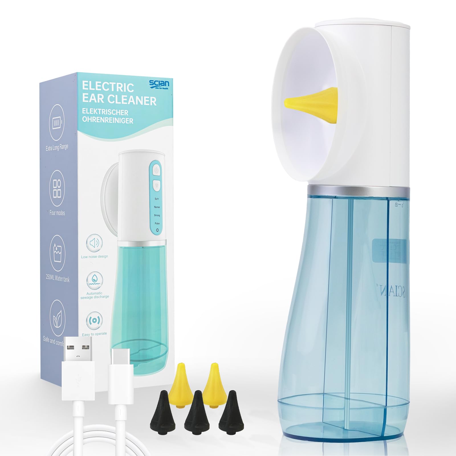 Scian ear-wax-removal front view highlights compact, easy handling.