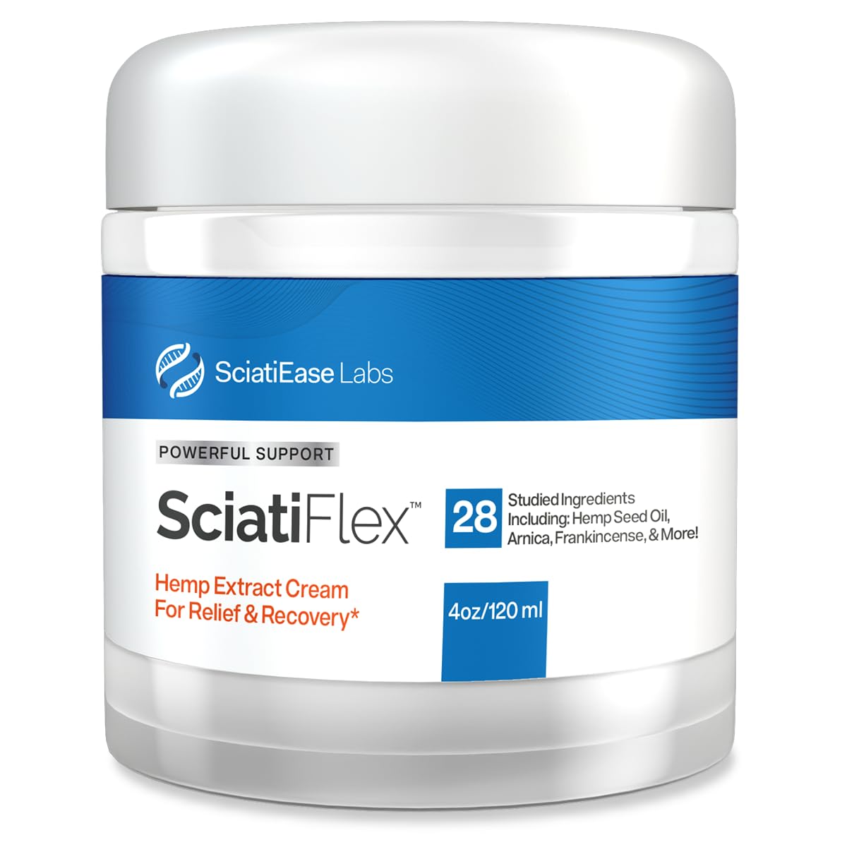 SciatiFlex jar close-up showing rich cream texture for targeted relief.