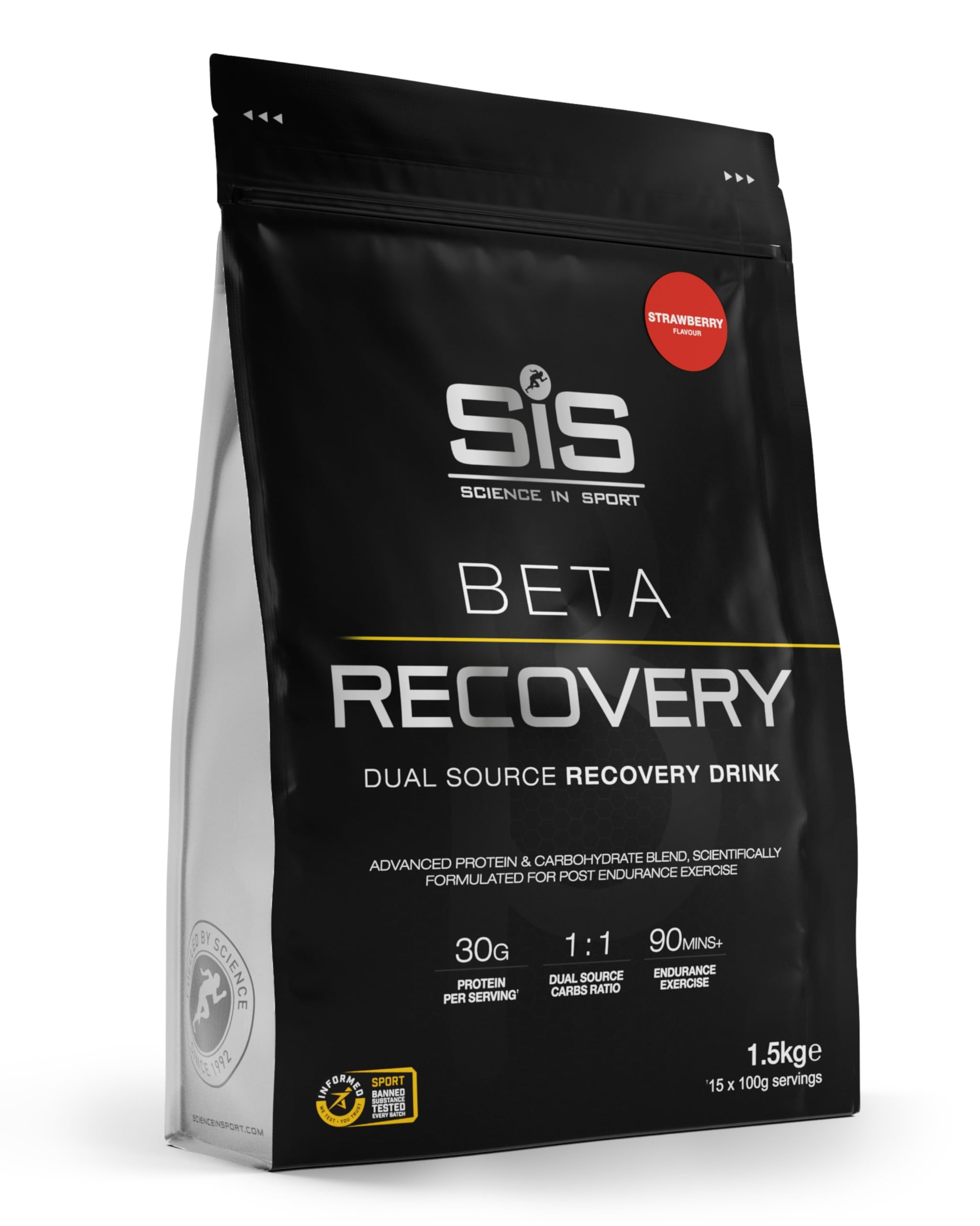 Science in Sport Beta Recovery bottle close-up showing post-workout fuel potential.