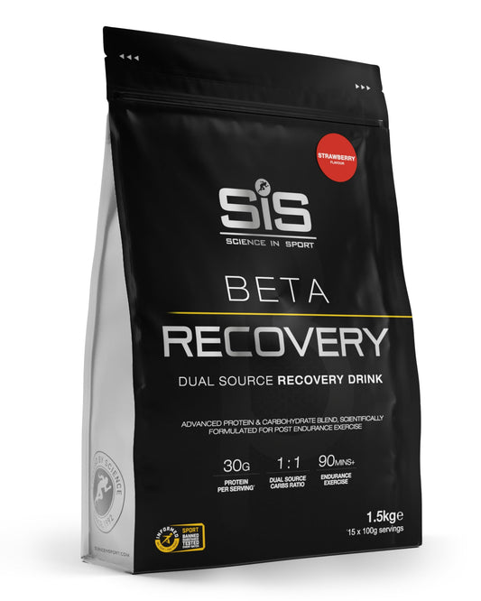 Science in Sport Beta Recovery bottle close-up showing post-workout fuel potential.