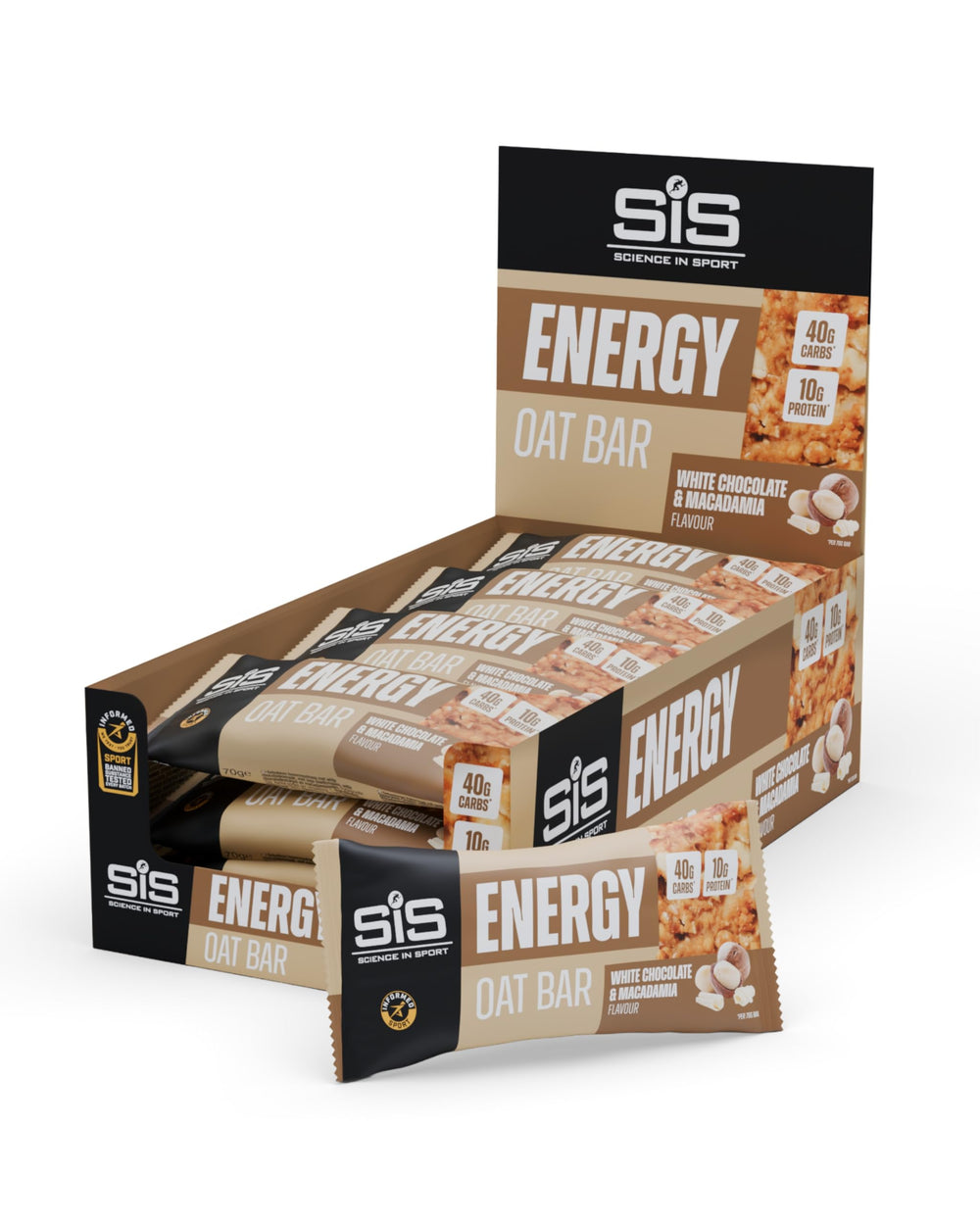 SIS OAT BAR ENERGY White Chocolate Macadamia on display for long-lasting endurance energy