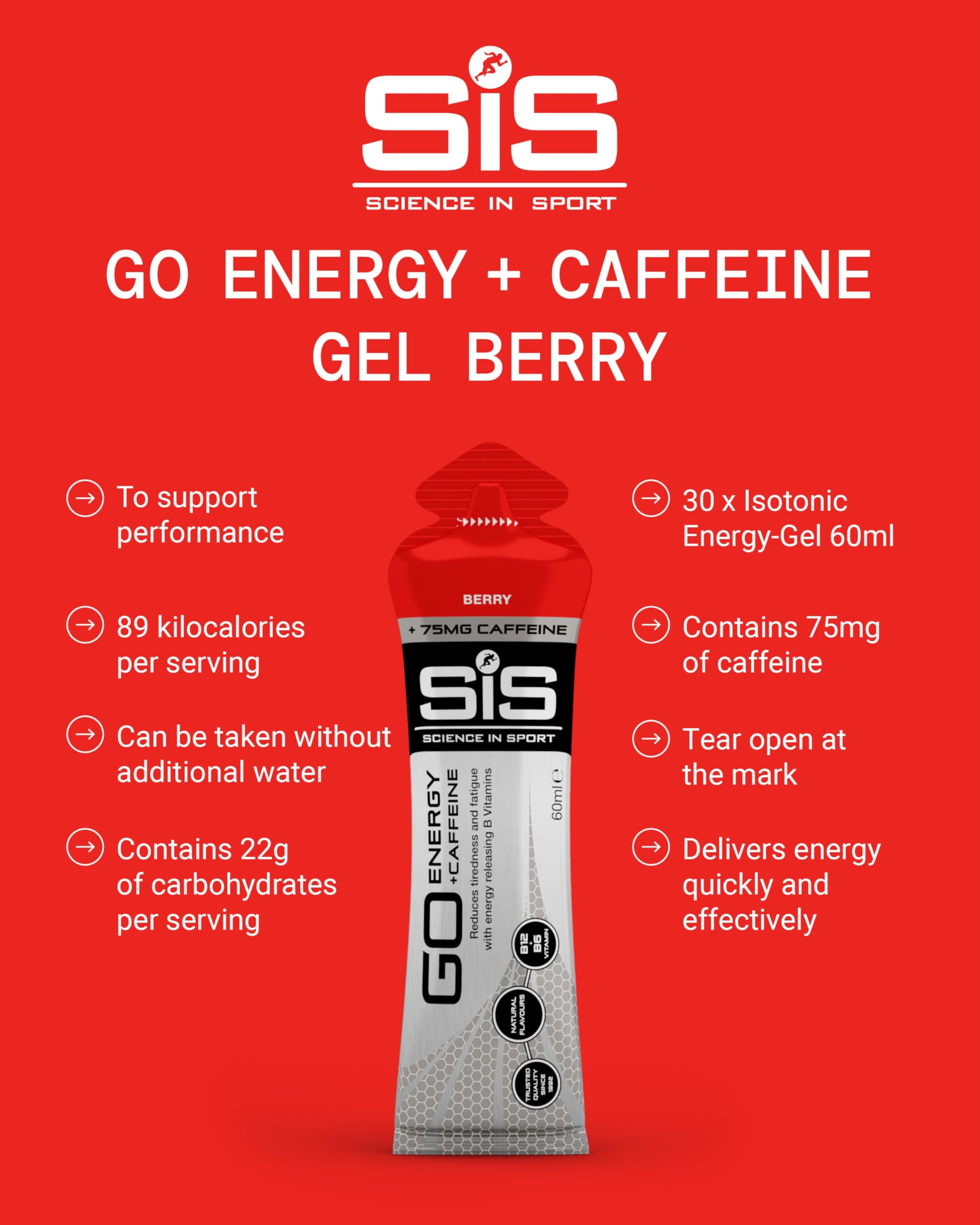 SIS Gel GO Energy + CAFF Berry being squeezed to illustrate convenient consumption.