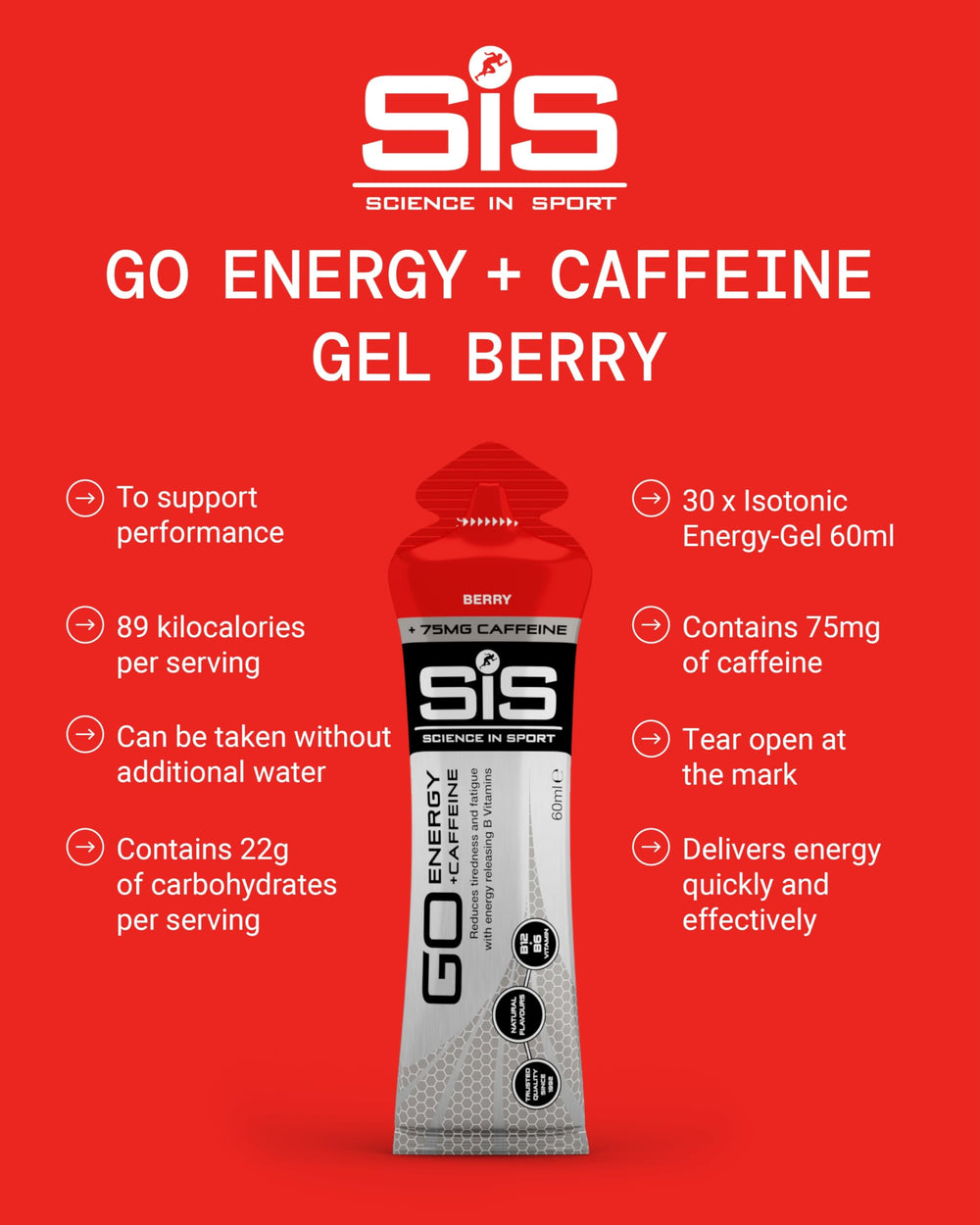 SIS Gel GO Energy + CAFF Berry being squeezed to illustrate convenient consumption.