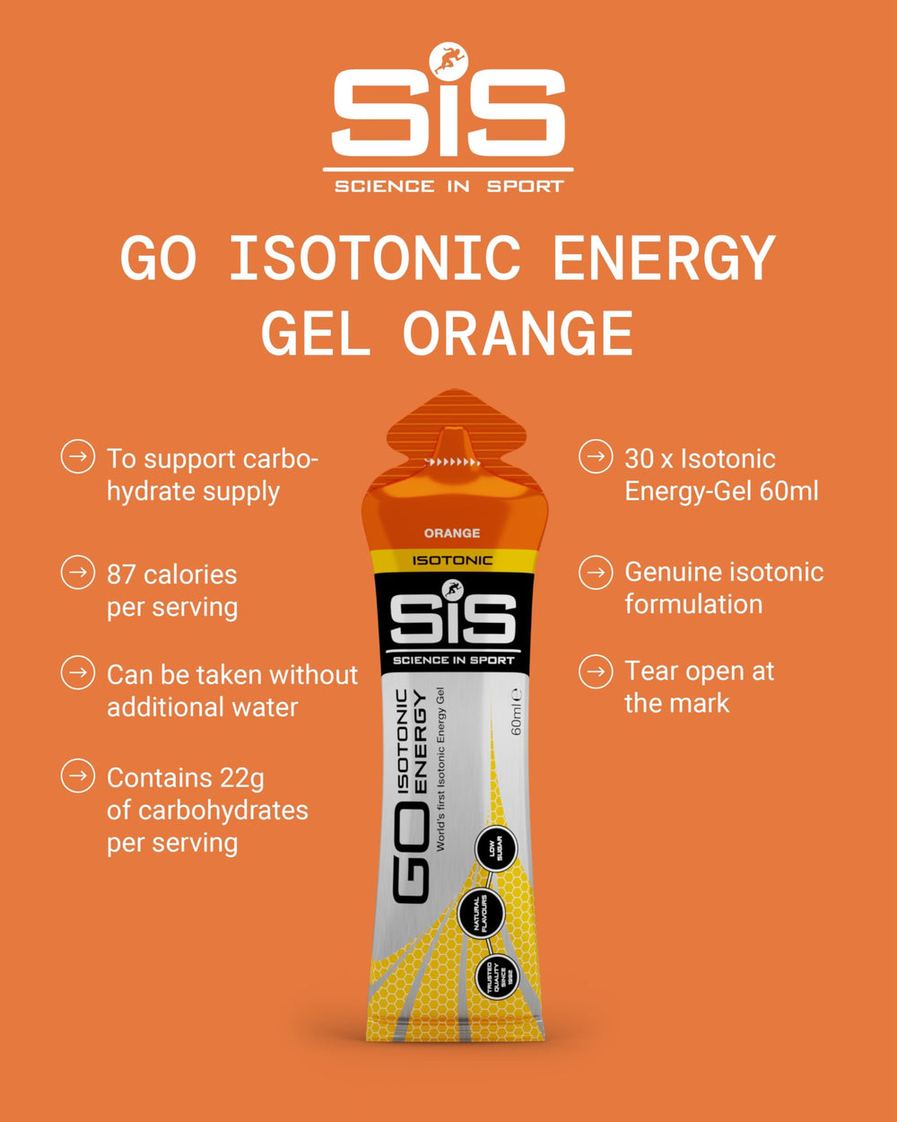 Science in Sport SIS Gel GO packaging shows 60ml convenient energy for runners