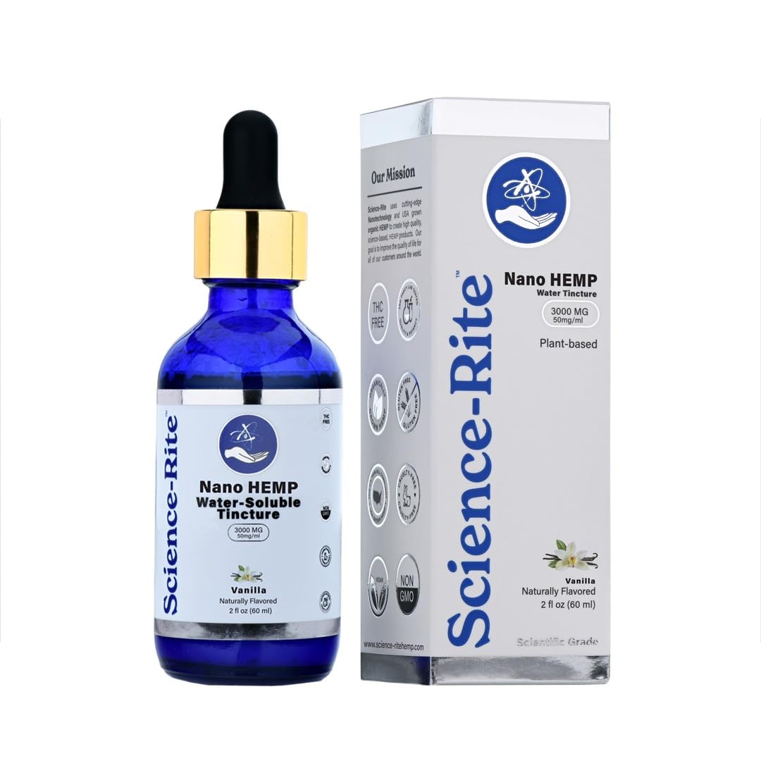 Science-Rite nano hemp bottle ready for fast, convenient dosing.