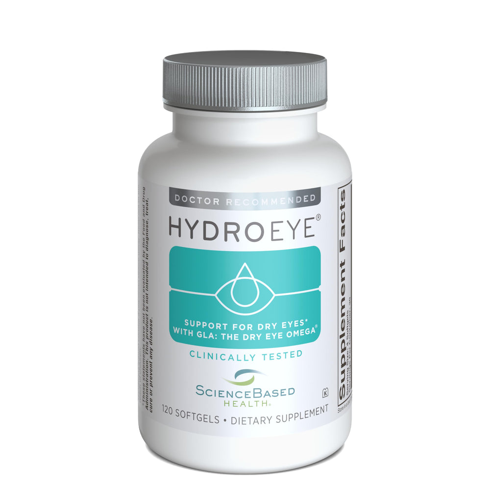 ScienceBased Health HydroEye bottle front shows branding and label for eye comfort