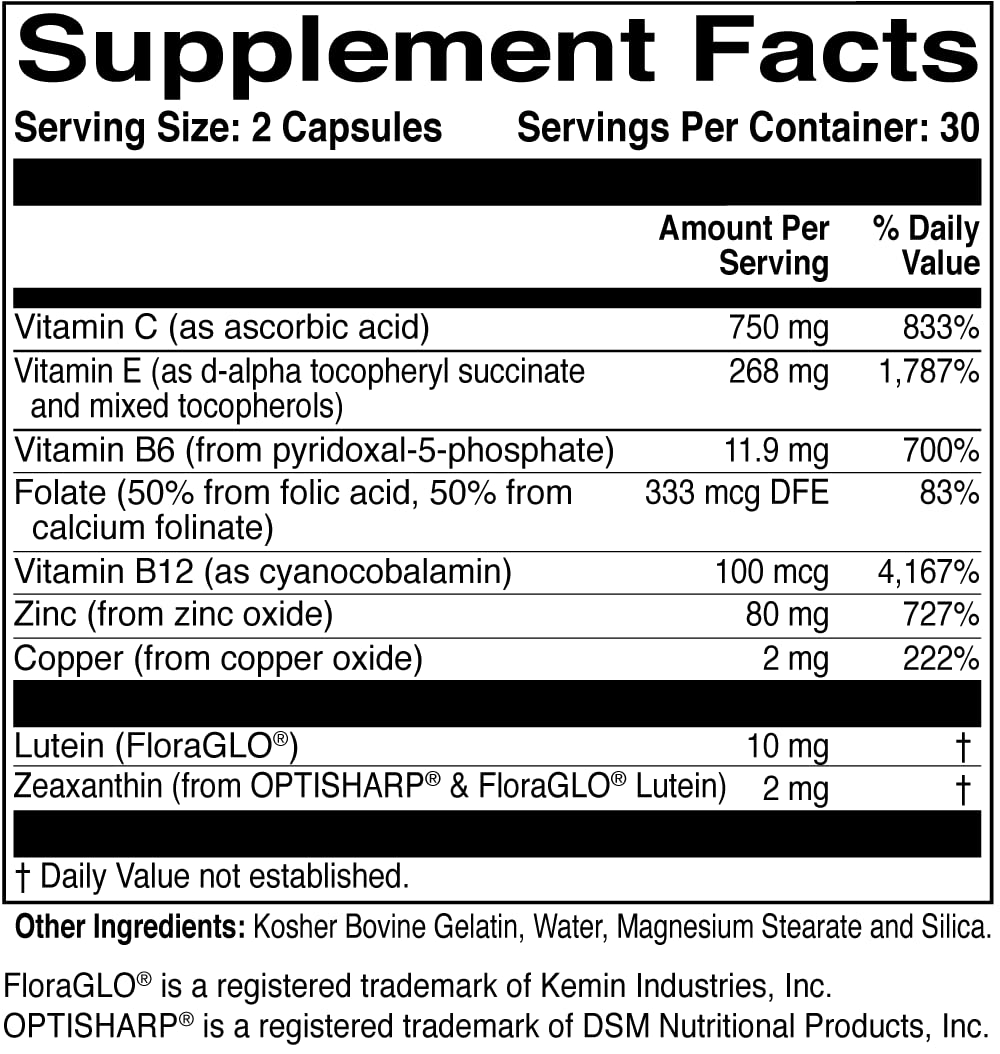 Closeup of MacularProtect capsules highlighting easy daily dosage.