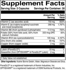 Closeup of MacularProtect capsules highlighting easy daily dosage.