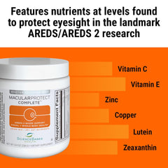 ScienceBased Health MacularProtect bottle with spoon signaling quick daily routine.