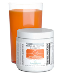 ScienceBased Health MacularProtect orange-flavored powder poured into a glass.