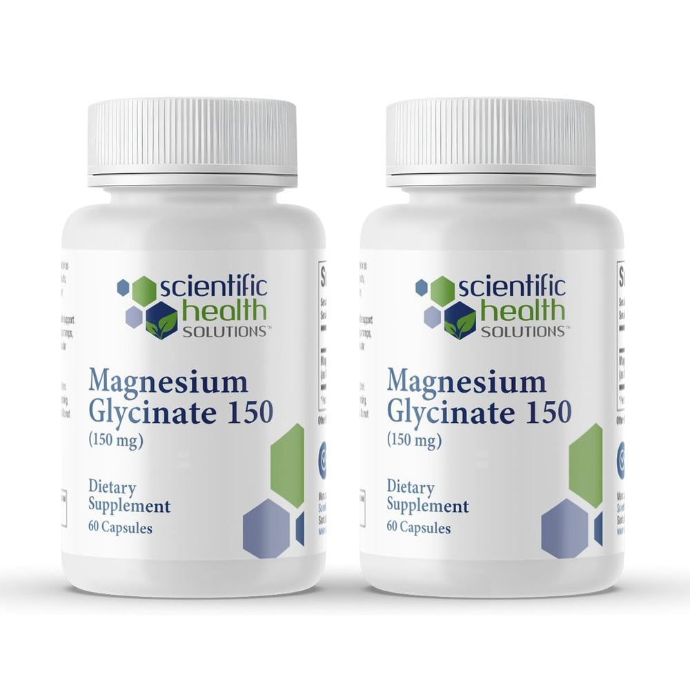 Scientific Health Solutions magnesium glycinate 150mg bottle illustrating easy daily heart and muscle wellness support
